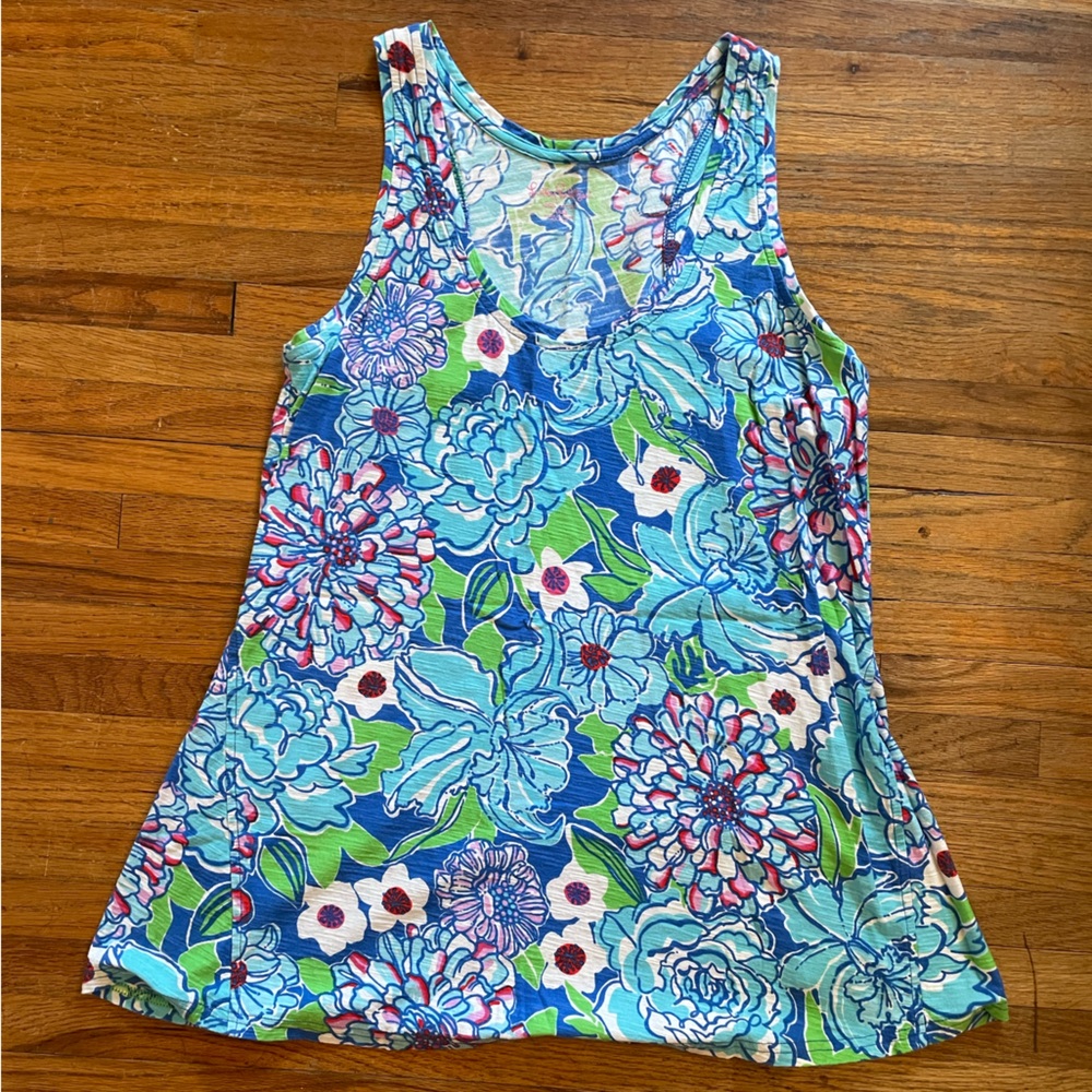 Small Lilly Pulitzer Somerset Worth Blue May Flowers Sleeveless Top - Large